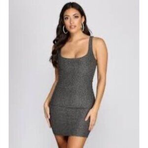 Silver Glittery Scoop Neck Bodycon Mini Dress Size S